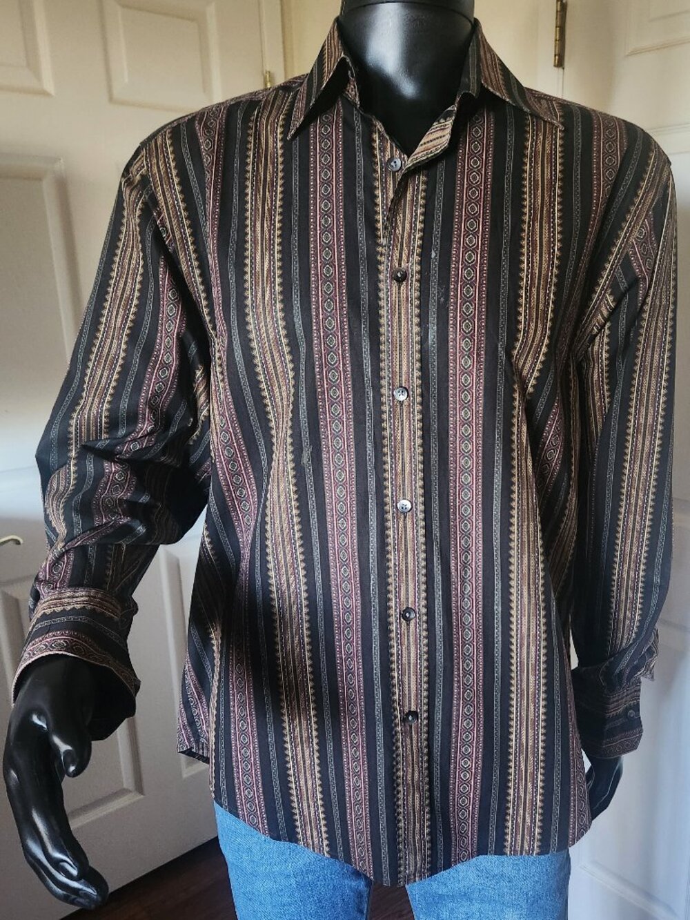 Mondo di Marco Men's LS Dress shirt w/ Multicolored Neoclassical Pattern, Size L